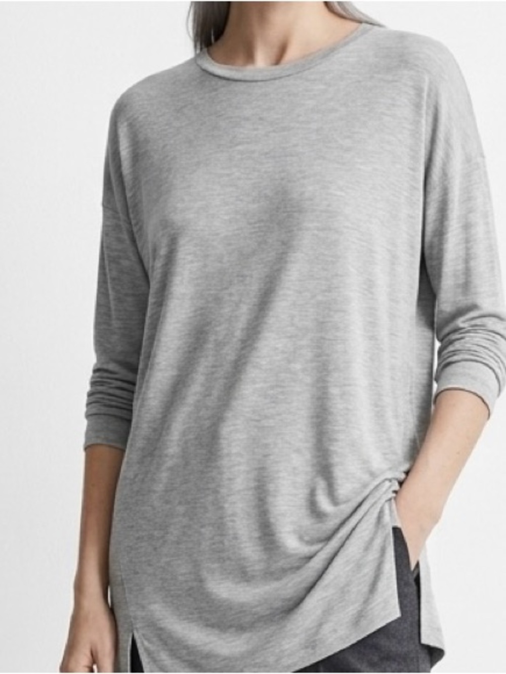 VINCE. | Heather Gray Luxe Viscose Slit Hem Long Sleeve Top S